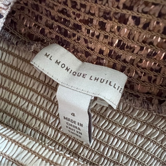 Monique Lhuillier Leopard Animal Print Chiffon Smocked Dress Sz 4 - Picture 8 of 14